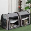 PawHut 39" Portable Twin Compartment Show House Cat Cage/Condo, Soft-Sided Pet kennel, Dual Compartment, Soft Cushions & Storage Bag, Gray